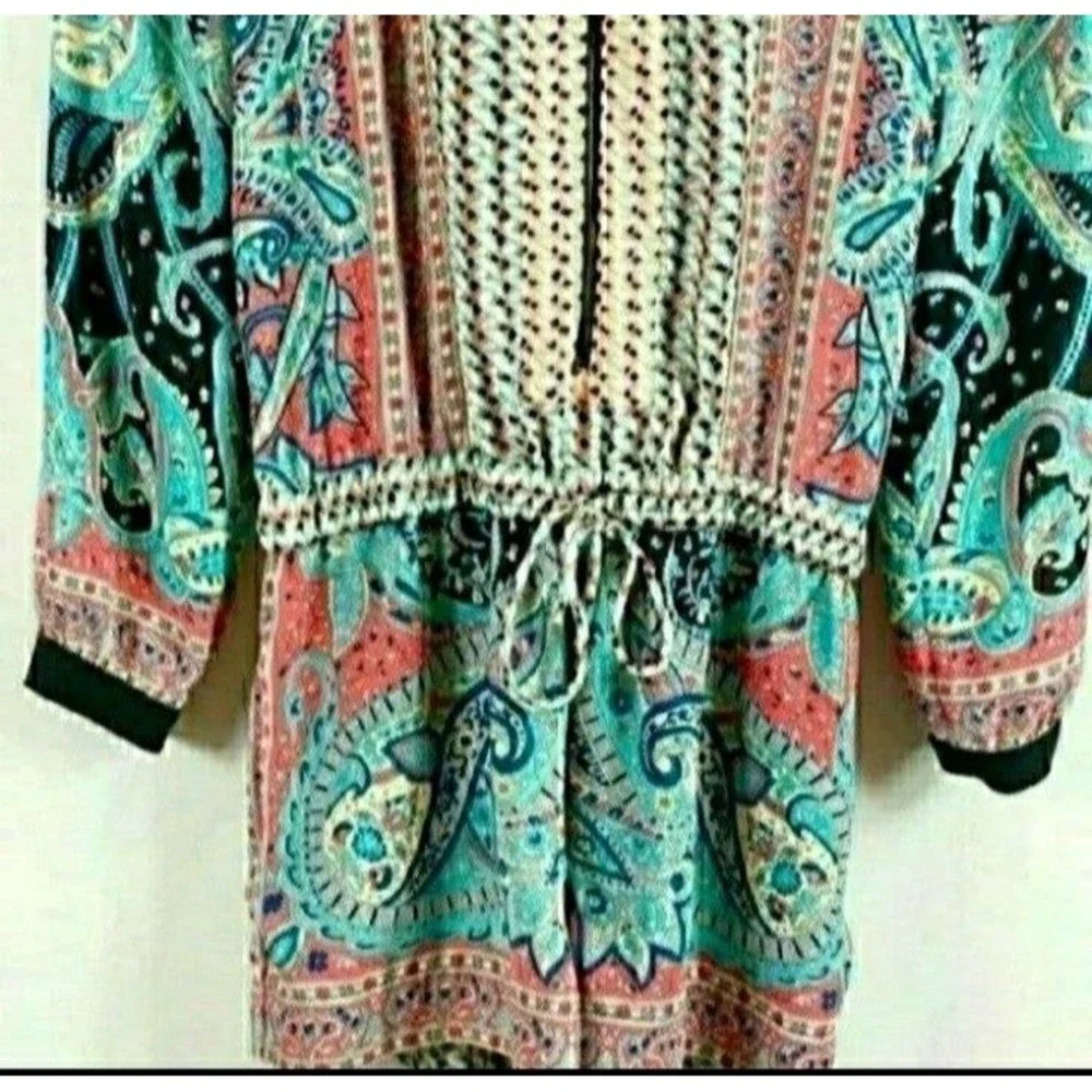 BCBGMAXAZRIA ROMPER BOHEMIAN TURQUOISE PRINT WOMENS MEDIUM NWOT